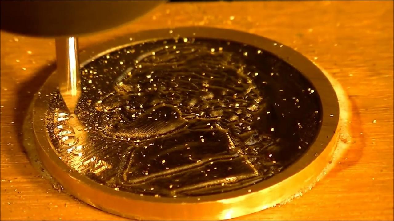 6090 CNC router machining a $100 coin medallion demonstration with ArtCAM,